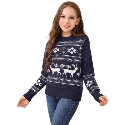 Matching Christmas Sweaters for Family Boys Girls Crew Neck Reindeer Snowflakes Knitted Funny Pullover Sweaters Holiday Party