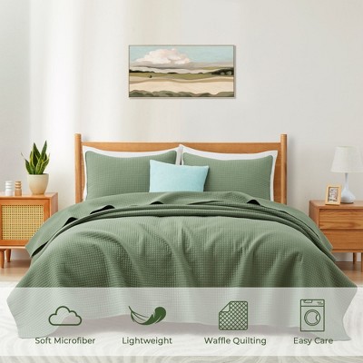 Peace Nest Avocado Green Waffle Coverlet Set
