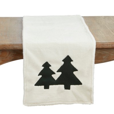 Saro Lifestyle Faux Fur Christmas Trees Table Runner, 16"x72", Green
