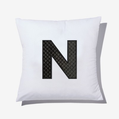 Black Quilted Velour Initial Embroidered Applique Throw Pillow