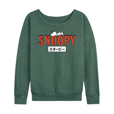 Women's - Peanuts - Snoopy Red Lightweight French Terry Wide Neck Long Sleeve Graphic Shirt
