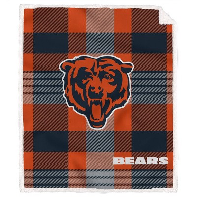 NFL Chicago Bears Plaid Steel Royal Plush Faux Shearling Blanket
