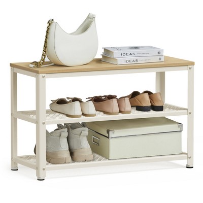 28.7" Shoe Rack Bench 3-Tier Shoe Shelf Storage Bench with Metal Mesh Shelves and Seat Shoe Rack