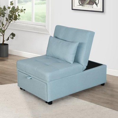 Adjustable Footstool Bed Stool Guest Sofa Chair, Modern Sleeper Sofa Guest Bed with Adjustable Backrest and Pillow for Bedroom, Living Room