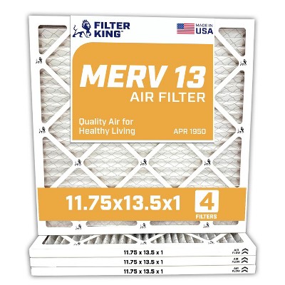 Filter King 11.75x13.5x1 Air Filter | 4-PACK | MERV 13 HVAC Pleated A/C Furnace Filters | MADE IN USA | Actual Size: 11.75 x 13.5"