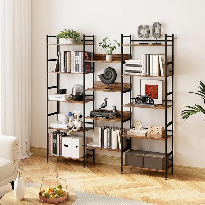 5 Tier Bookcases and Bookshelves, Large Etagere Bookshelf Open Display Rack with Metal Frame, Rustic Standing Bookshelves for Home Office