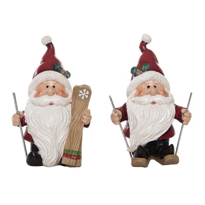 Transpac Resin Cottage Ski Santa Figurine Set of 2 Christmas Home Decorations for Festive Holiday Cheer