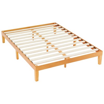 JIONJOY 12" Natural Pine Platform Bed - No-Spring Design, Underbed Storage & Built-In Support Slats for Bedroom, Durable Low-Profile Frame
