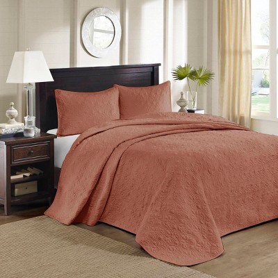 3 Piece Reversible Bedspread Set Clay Red King