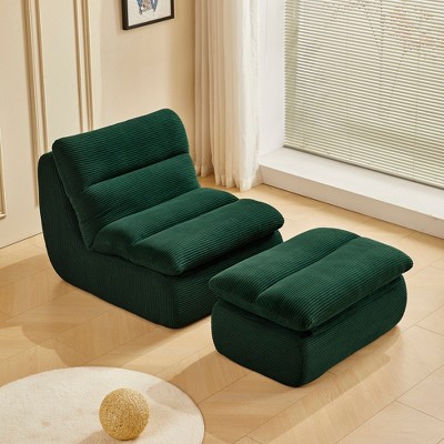 Compact Corduroy Upholstered Lounge Chair with Ottoman, Modern Recliner Sofa for Living Room, Bedroom, or Apartment