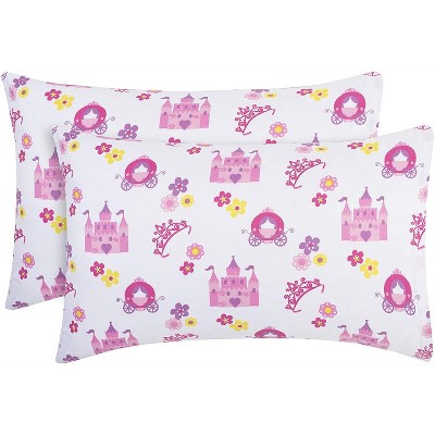 Everyday Kids 2-Pack Toddler Travel Pillowcases, 100% Soft Microfiber, Breathable, Fits 12x16 to 14x19, Princess Storyland Design