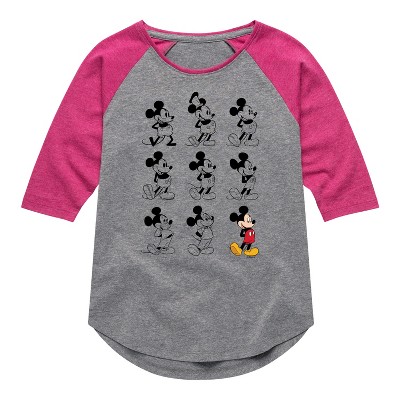 Girls' - Disney - Mickey Mouse Evolution Shirt Tail Raglan Graphic T-shirt