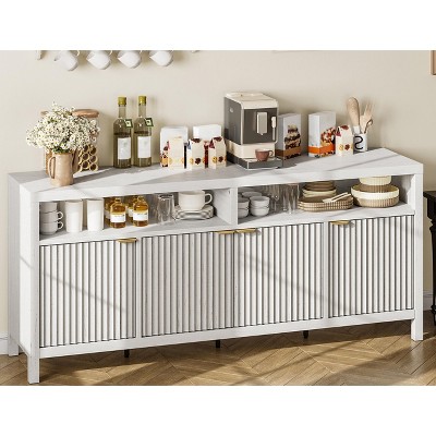 65.8 Inch Fluted Sideboard Buffet Cabinet with 4 Doors, Morden Kitchen Storage Cabinet for Dining Room, Living Room, Entryway