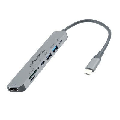 RadioShack 7 in 1 Type-C Adapter With Micro SD Slot, Power Delivery Fast Charging USB C, 4K HDMI, USB A 3.0 and 2.0, and USB C 2.0
