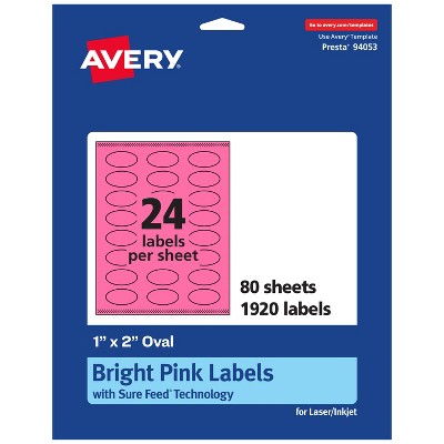 Avery Bright Pink Paper Labels, 1" x 2" Oval