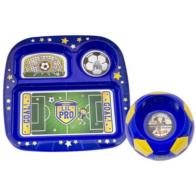 Remarkabowl 2-Piece Kids Sports Mealtime Set - Soccerbowl, Blue