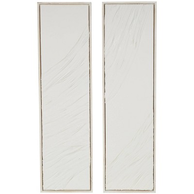 Olivia & May Set of 2Wood Abstract Dimensional Wavy Textured Panel Wall Decor Cream: Fir & MDF, Modern Style, Dry Clean Only