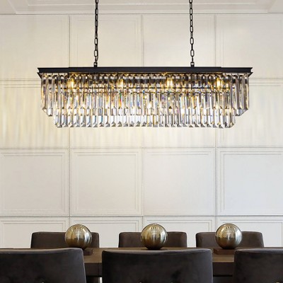 ALOADECOR 12-Light Modern Fringe Crystal Chandelier for Dining Room with Crystal Accents