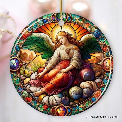 Beautiful Angel Medieval Stained Glass Themed Painting Christmas Ornament, Renaissance Italy Gift and Tree Decor| OrnamentallyYou
