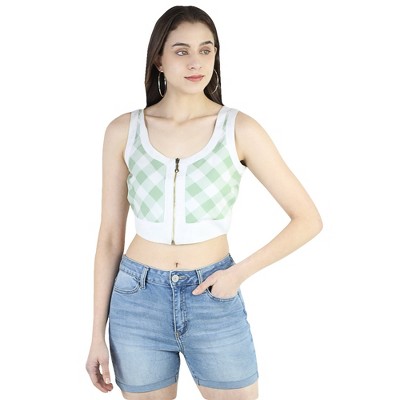 Artyska Women's Scoop Neck Sleeveless Checks Casual Crop Top
