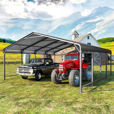 Heynemo 20x20 FT Metal Carport for 2 Cars, Heavy Duty Canopy Carport with Updated Roof & Enhanced Base, Garage Vertaile for RV Car, Truck, Grey