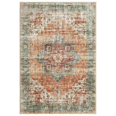 Washable Vintage Floral Medallion Area Rugs for Living Room, Soft Non Slip Retro Accent Carpet for Bedroom Dining Room