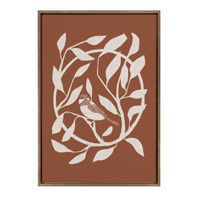 Kate & Laurel All Things Decor 23"x33" Sylvie HB Bird Branch Wreath Framed Canvas Wall Art by Hannah Beisang