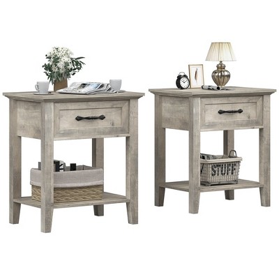 Garvee Gray Square Nightstand with Storage Drawer for Bedroom Living Room