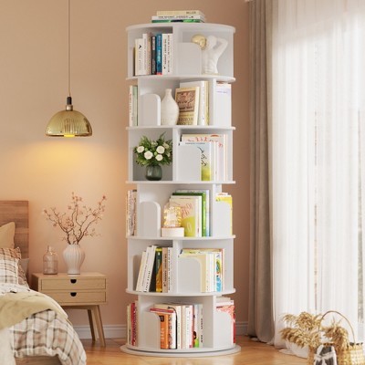 Aheaplus 6-tier Bookshelf for Home Office, 360 Rotating,  Corner Bookcase