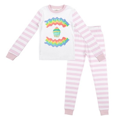 Rainbow Dreams Youth Girls Pink & White Striped Long Sleeve Shirt & Sleep Pants Set