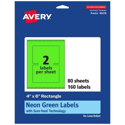 Avery Neon Green Paper Labels, 4" x 6" Rectangle