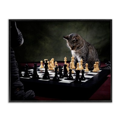 Stupell Industries Cats Playing Chess Black Framed Giclee Art