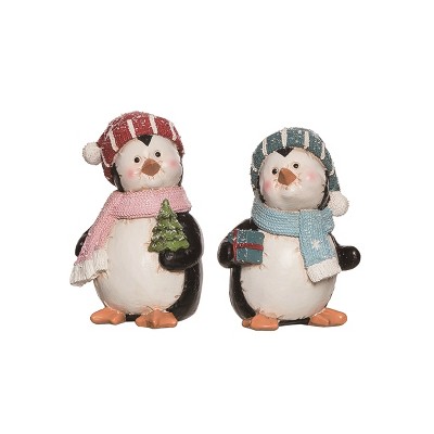 Transpac Cute Penguin Figurine Set of 2 Christmas Home Decorations Resin Decorative Objects for Holiday Cheer