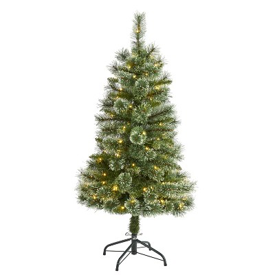 4ft. Slim Snow Tip Pine Artificial Christmas Tree with 100 Clear LED Lights – Petite Holiday X-Mas Décor Tree