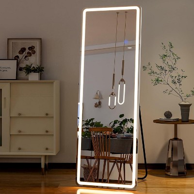 BEAUTYPEAK 60"x16" LED Full Length Mirror, Dimmable 3-Color, Floor/Wall Mounted Full Body Dressing Mirror for Bedroom, Living Room, Closet, White