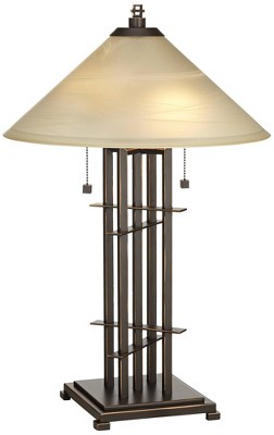 Franklin Iron Works Metro Mission Accent Table Lamp 23 1/2" High Bronze Cone Alabaster Art Glass Shade for Bedroom Living Room Bedside Nightstand Kids