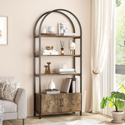 Arched Bookshelf, Bookcase Display Racks Tall Standing Bookshelves, 4 Tier Book Shelf Board and Studry Metal Frame, Accent Bookshelf for Living Room