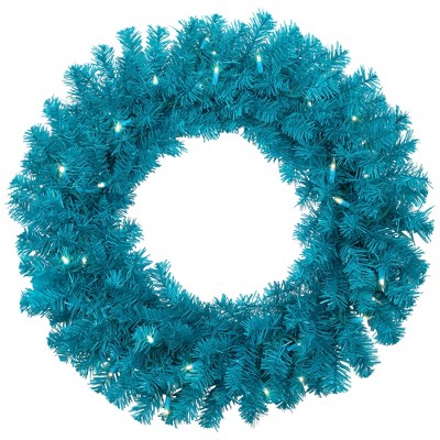 Northlight Pre-Lit Artificial Pine Christmas Wreath - 24" - Turquoise - Clear Lights