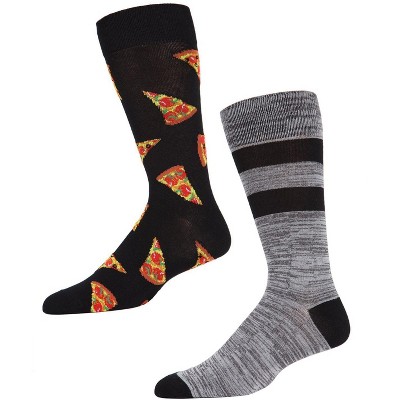 Memoi Men's 2 Pair Pack Novelty Pizza Time Crew Socks