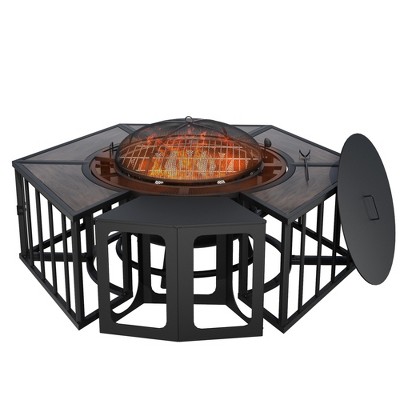 UPTION Steel Outdoor Fireplace with Side Tables