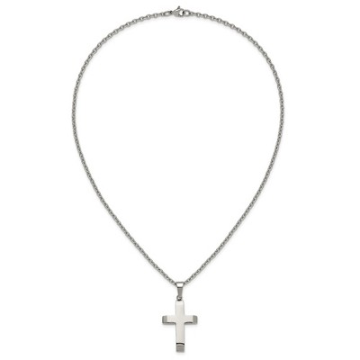 Chisel Stainless Steel Polished Cross Pendant on a 24" Cable Chain Necklace