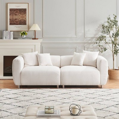 89 Inch 3 Seater Sofa with Metal Legs,Cotton Linen Couch with Wood Frame and 4 Pillows,Modern Living Room Sofa for Apartment-Cuddlewood