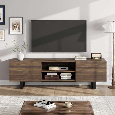 Industrial TV Stand for 80 Inch, Modern Entertainment Center with 2 Drawers, Wooden Media Cabinet with Heavy Duty Leg and Open Storage