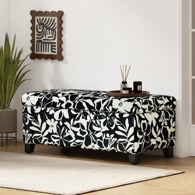 39'' Floral Upholstered Storage Ottoman with Soft-Close Hinges,Multi-Functional Bench for Bedroom or Living Room-Cuddlewood