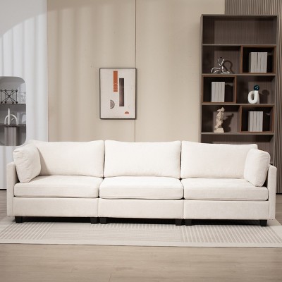 111" Chenille 3-Seater Sofa, Deep Seat Lounge Couch with Ultra-Soft Cushions and Side Pocket for Living Room or Apartment – Cuddlewood