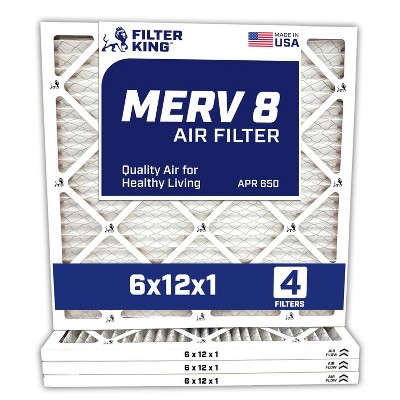 Filter King 6x12x1 Air Filter | 4-PACK | MERV 8 HVAC Pleated A/C Furnace Filters | MADE IN USA | Actual Size: 5.5 x 11.5 x .75"