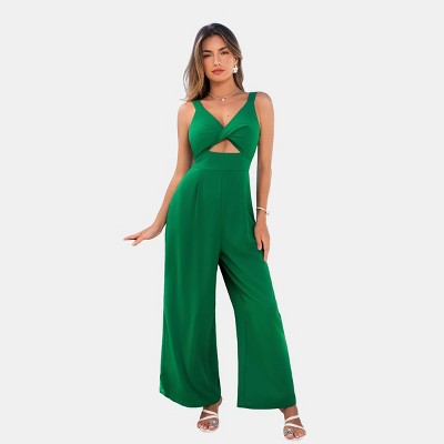Women's Chic Green Cross-Front Wide-Leg Jumpsuit - Cupshe