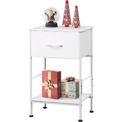 End Table with Fabric Storage Drawer, Bedside Furniture with Steel Frame, Side Table for Bedroom, Dorm, Easy Assembly