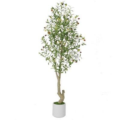 Artificial Olive Tree, 5-Foot (60 Inch),Olive Tree Artificial Indoor, White Planter and Green False Moss, 1-Piece Set
