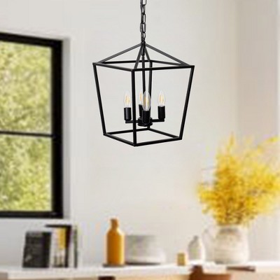 DORESshop 4-Light Black Metal Rustic Farmhouse Pendant Light with Open Frame Design, No Bulbs Included
